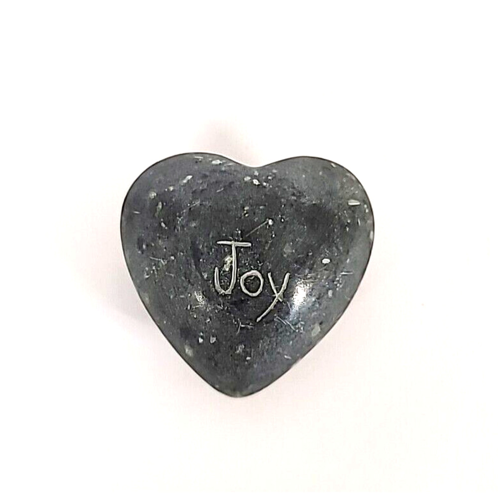 Dark Gray Marble Heart-Shaped Paperweight with Etched Word‎ "Joy" 2"W X 2"H